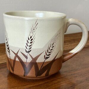 Vintage Stoneware Wheat Mug Brown Beige Coffee Cup
